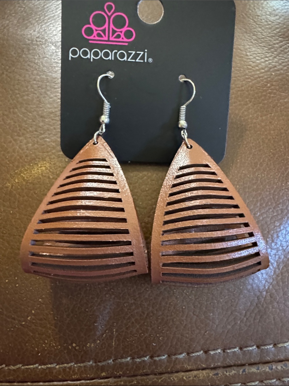 Paparazzi Brown Striped Teardrop Earrings